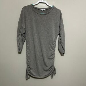 Thyme & Honey Sweatshirt Dress Gray M Ruched Sidse 3/4 Sleeve Casual Comfortable